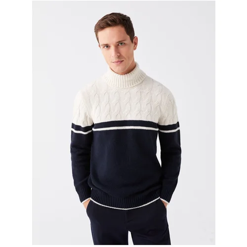 LC Waikiki Turtleneck Long Sleeve Color Block Men's Knitwear Sweater.