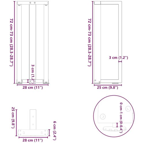  Noge konzolnog stola T-oblika 2 kom 25x28x(72-73) cm čelik Slike