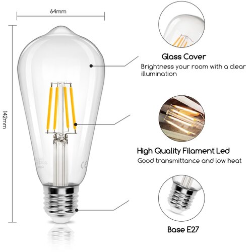 Aigostar led sijalica filament ST64 E27/4W/230V 2700K Slike