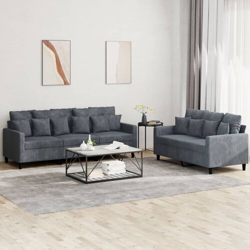  2-dijelni set sofa s jastucima tamnosivi bar&scaron;unasti Cijene
