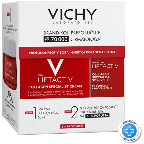 Vichy LiftActiv Collagen Specialist Dnevna krema, 50 ml + Nega za područje oko očiju, 15 ml PROMO Cene