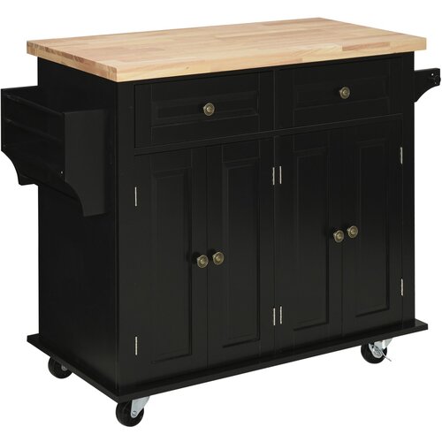 HOMCOM Kuhinjski voziček s predali, omaricami, stojalom za začimbe in 4 kolesi, les in MDF, 111x44,5x82,5 cm, črn, (20754064) Cene