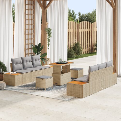 vidaXL 9-dijelni vrtni sofa set s jastučićima Bež poli ratan akacija Cene