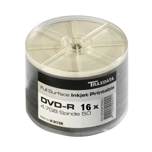 Traxdata OPTIČKI MEDIJ DVD-R 16X SPINDLE 50 WHITE FULL PRINTABLE