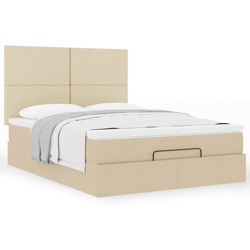 VidaXL Otomanski posteljni okvir z vzmetnico krem 140x200 cm blago Slike