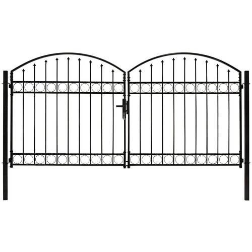vidaXL Dvostruka vrata za ogradu s lučnim vrhom čelična 300x125 cm crna Cijene