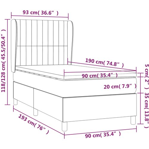 Box spring krevet s madracem svjetlosivi 90x190 cm od tkanine Slike