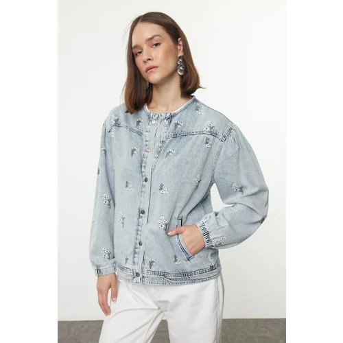 Trendyol Blue Embroidered Denim Jacket