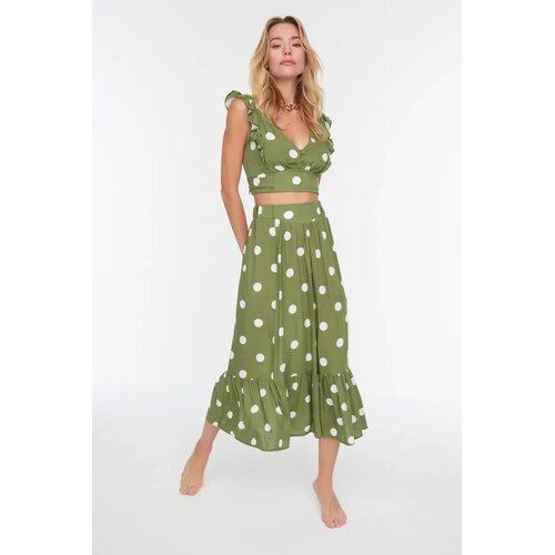 TRENDYOLMILLA Ženski komplet bluza i suknja TBESS19BB0102, Kaki Slike