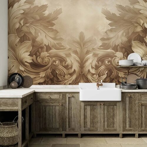  Foto tapeta - Carved Baroque Ornaments: Rich Composition in Sepia Colors 500x350 Vodootporna Cene