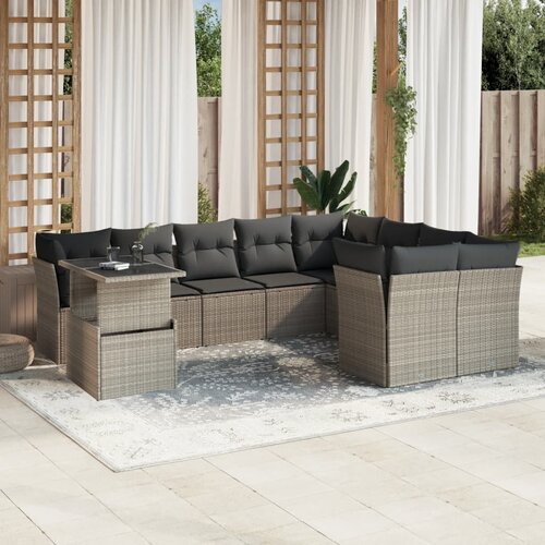 vidaXL 10-dijelni set vrtnih sofa poliratan s jastucima svijetlosivi Cijene