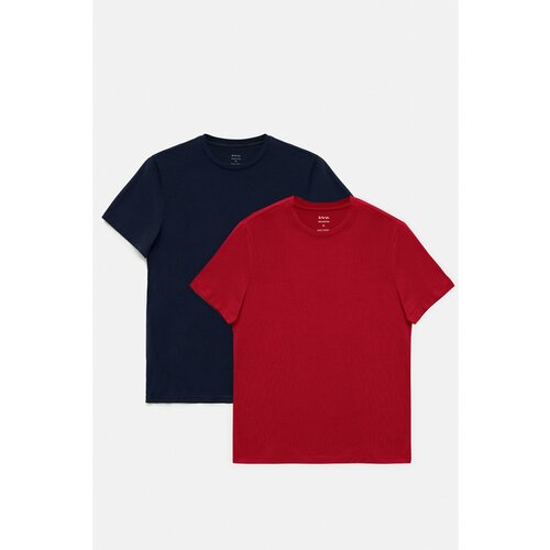 Avva Men's Navy - Burgundy 2-pack 100% Cotton Crew Neck Standard Fit Regular Cut T-shirt Cene