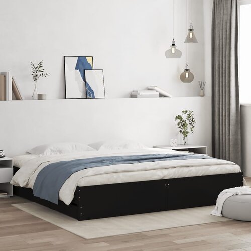 VidaXL Posteljni okvir s predali črn 180x200 cm inženirski les Slike