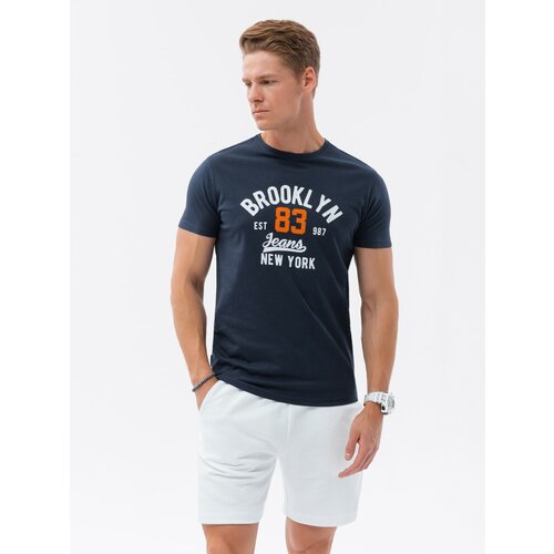 Ombre Men's printed cotton t-shirt - navy blue Slike