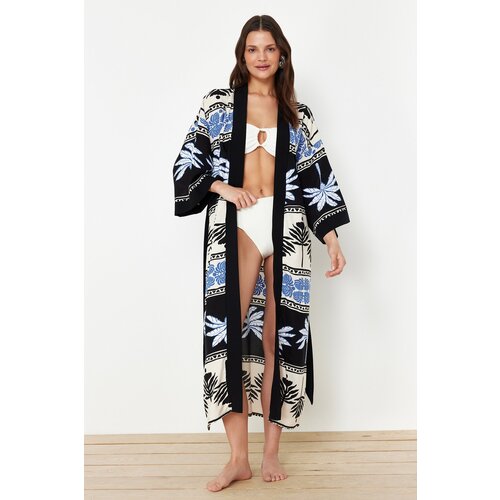 Trendyol Tropical Patterned Belted Maxi Woven Kimono & Kaftan Slike