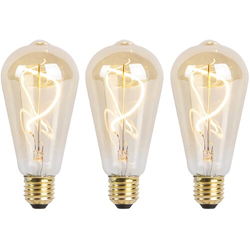 LUEDD Komplet 3 E27 zatemnjenih LED spiralnih sijalk ST64 zlata 4W 270 lm 2100K Slike