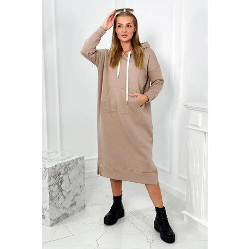 Kesi Long dress with a hood of dark beige color Slike