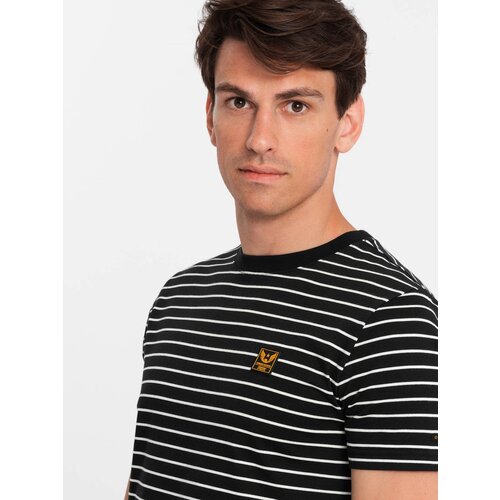 Ombre Men&amp;#039;s striped t-shirt with patch by Design - black and white Slike