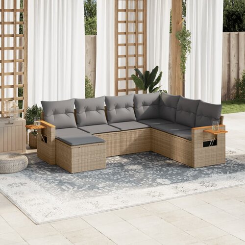 vidaXL 7-dijelni set vrtnih sofa od poliratana s jastucima bež Cijene