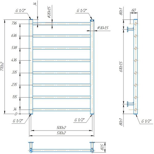  Kupaonski merdevinski radijator INOX FLAT 163W/230V 77x53 cm nerđajući čelik/sjajni hrom Slike