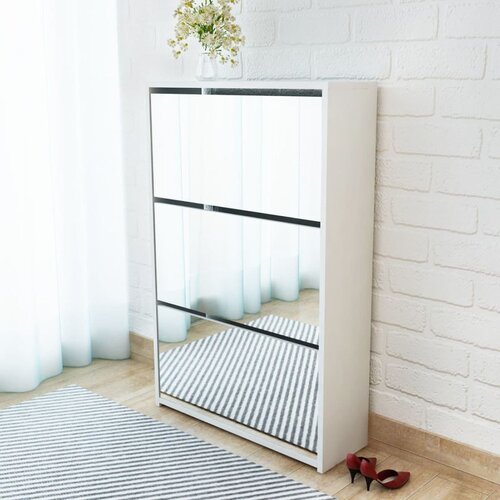 vidaXL omarica za čevlje 3 nadstropna z ogledalom bela 63x17x102,5 cm Cene