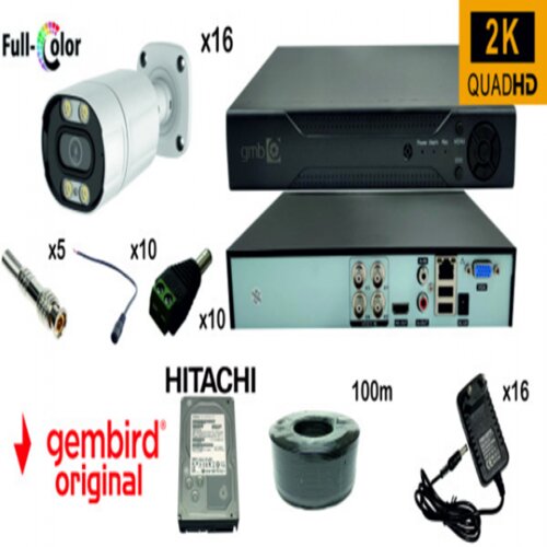 Gembird GMB-03** set kamera za video nadzor 3tbHDD +16x CAM-AHD5MP-HAU60W rg59+100m bnc+dc konekt full color Slike