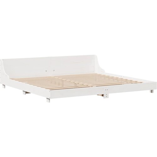 VidaXL Posteljni okvir z vzglavjem bel 200x200 cm trdna borovina, (21273411) Slike