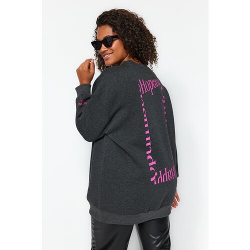 Trendyol Curve Anthracite Printed Knitted Sweatshirt with Fleece Inside Slike