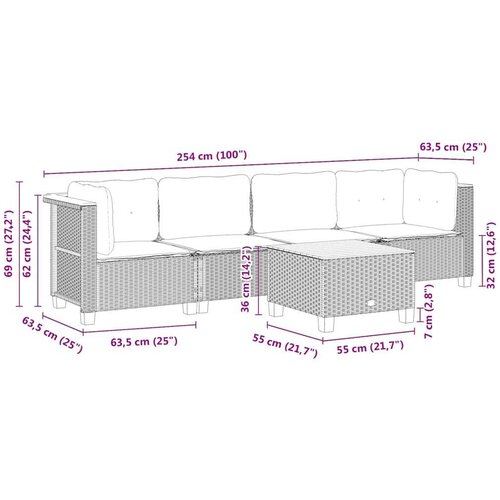 VidaXL 5-dijelni vrtni set sofa s jastucima bež od poliratana Slike