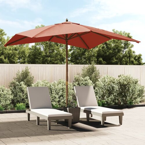 VidaXL Vrtni suncobran s drvenim stupom terakota 300x300x273 cm Slike