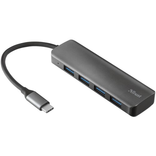 Adapter TRUST HALYX USB-C/4-PORT USB3.2 HUB/Aluminium/siva