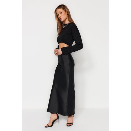 Trendyol Black Mermaid Cut Satin Maxi Length Woven Skirt Slike