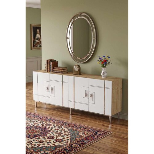 Hanah home komoda Ilay 180, 180 cm, hrast Sapphire / bela / srebrna Cene