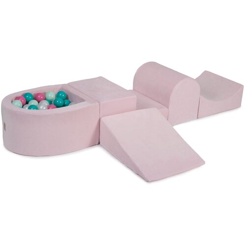 MeowBaby 4-delni penasti igralni komplet &amp;reg; Foam Playground z majhnim bazenom žog, 100 žog, žamet, svetlo roza: mint/svetlo roza/turkizna/biserna, (21295252) Slike