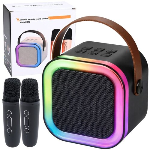  Karaoke set z zvočnikom, dvema mikrofonoma, LED lučkami, črne barve Cene