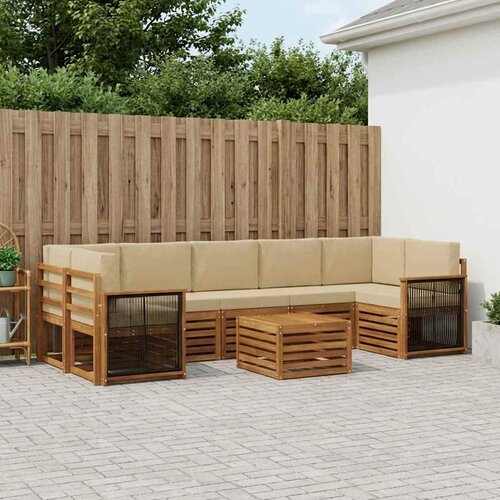  Set vanjskih sofa 8 kom. Prirodna i bež Čvrsto drvo akacije Cijene