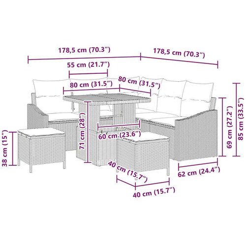  Sjedeća garnitura za vrt s jastukom 8 pcs Bež i svijetlo siva Slike