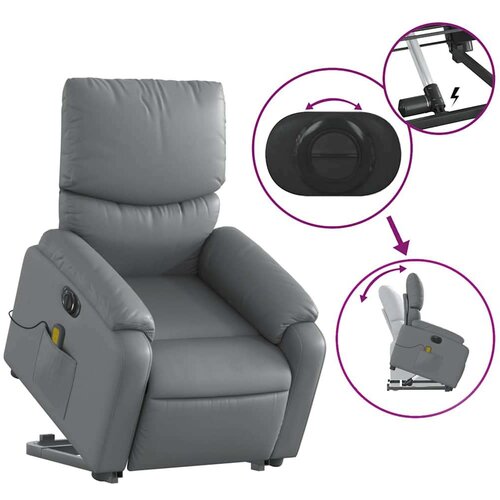 VidaXL Električni masažni naslonjač na podizanje od umjetne kože siva Slike