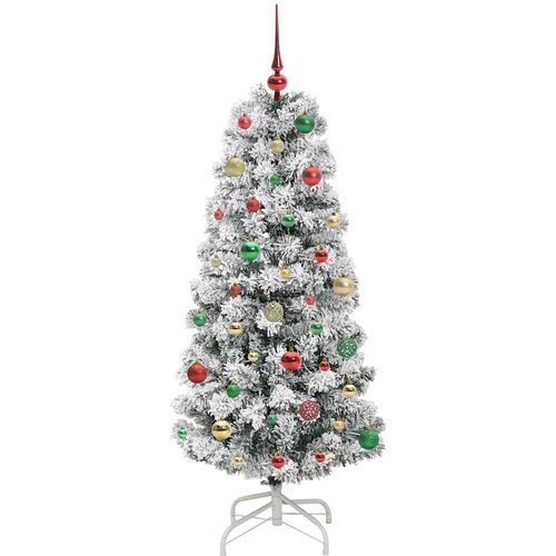 VidaXL Umjetno božićno drvce s nogom Zelena i bijela 150 cm PVC Slike