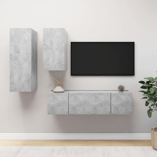 The Living Store Komplet TV omaric 4-delni betonsko siva iverna plošča - Komplet TV Omaric, (21374561) Cene