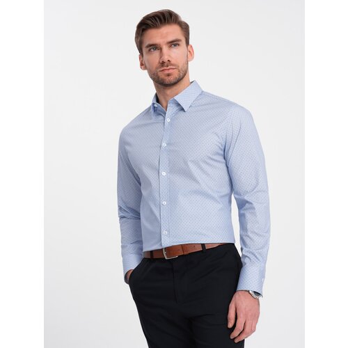 Ombre Men's micro-patterned cotton REGULAR FIT shirt - light blue Cene