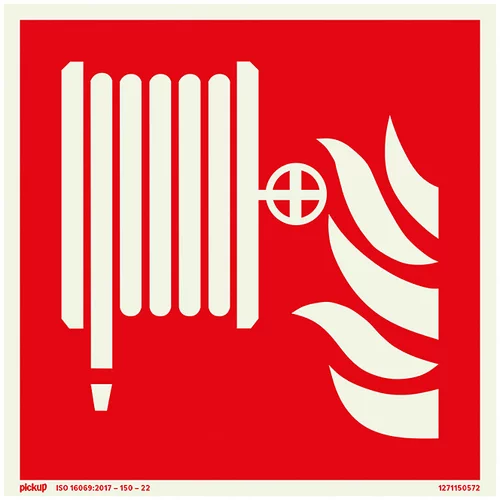 x oznaka za zaštitu od požara (D Š: 150 150 mm, Crvene boje, Vatrogasno crijevo, Fotoluminiscentan)