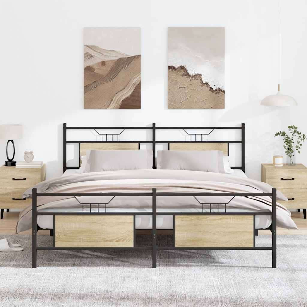 vidaXL Kovinski posteljni okvir brez vzmetnice sonoma hrast 180x200 cm Cene