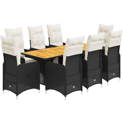 VidaXL 9-dijelni vrtni bistro set od poliratana s jastucima crni Slike