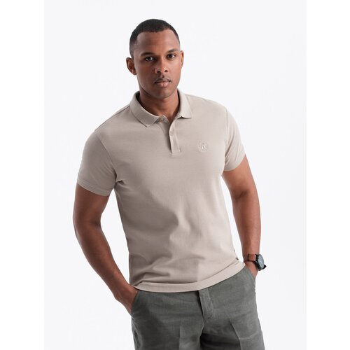 Ombre BASIC men's single color pique knit polo shirt - dark beige Cene