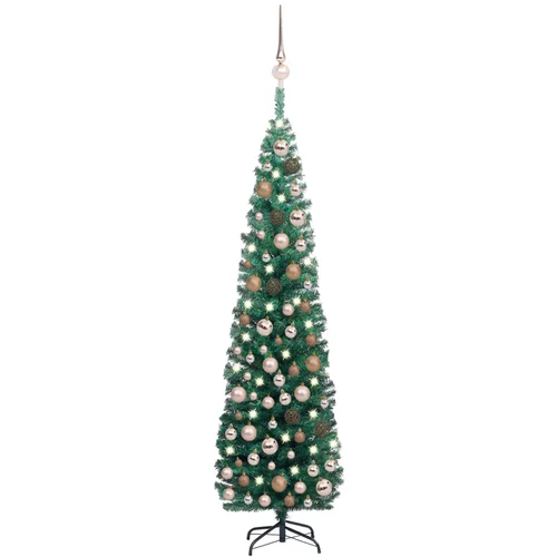 vidaXL usko umjetno božićno drvce LED s kuglicama zeleno 180 cm