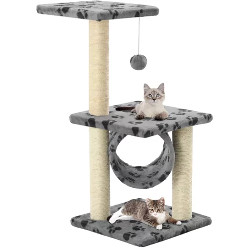  Penjalica za mačke sa stupovima za grebanje od sisala 65 cm siva s uzorkom šapa