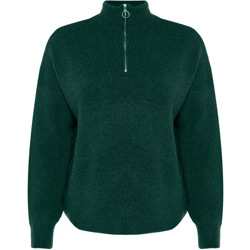 Trendyol Curve Green Zip-Up Knitwear Sweater