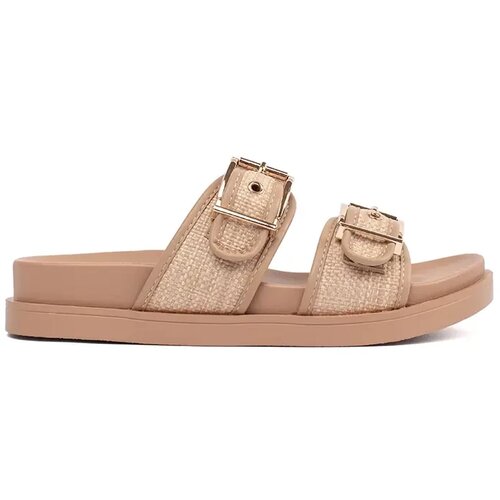 GOODIN Beige flat flip-flops with buckles Slike