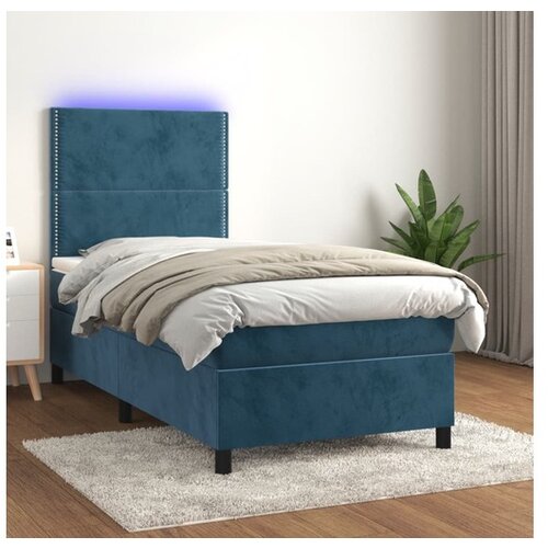 VidaXL Krevet box spring s madracem LED tamnoplavi 90x190 cm bar&amp;scaron;un Slike